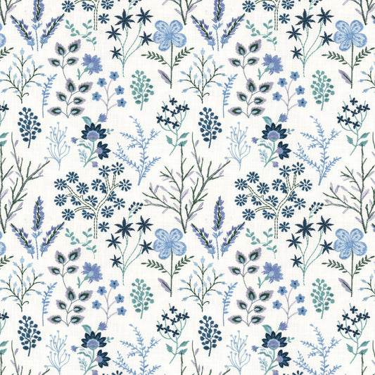 STOUT TEXTILES  MULTIPURPOSE,EMBROIDERIES TRANSITIONAL,, FLORAL PERIWINKLE   - CORO-1