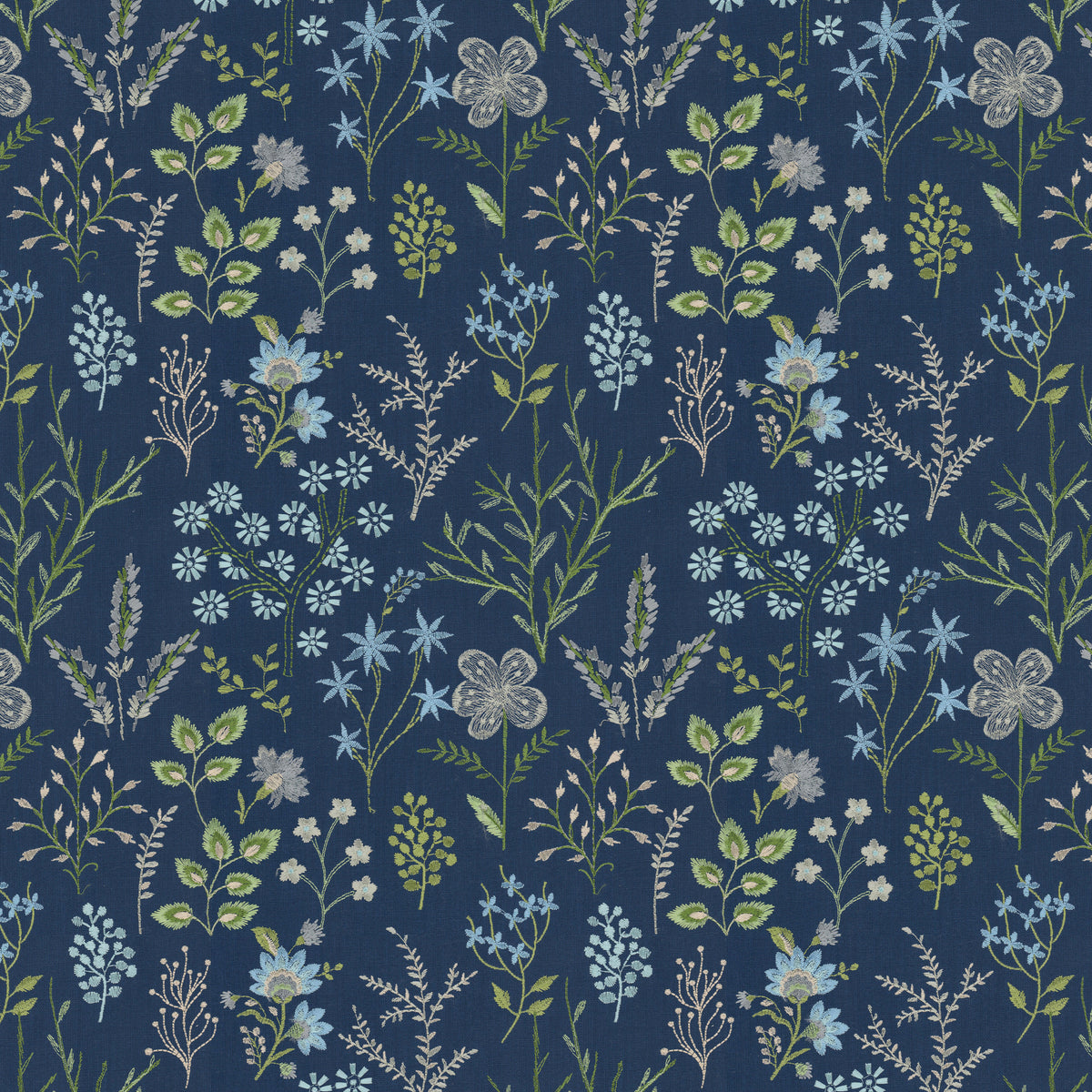 STOUT TEXTILES  MULTIPURPOSE,EMBROIDERIES TRANSITIONAL,, FLORAL NAVY   - CORO-3