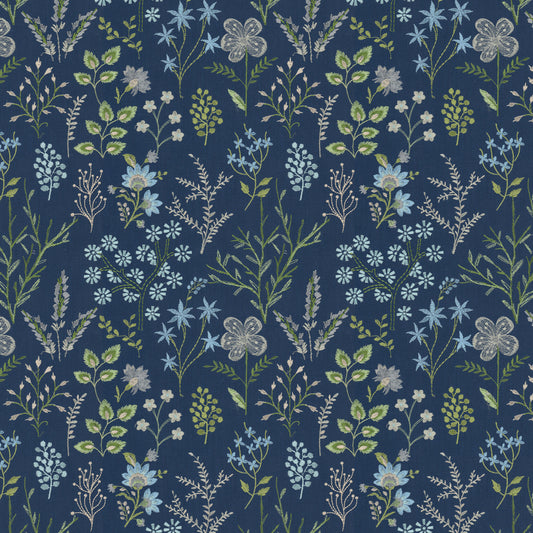 STOUT TEXTILES  MULTIPURPOSE,EMBROIDERIES TRANSITIONAL,, FLORAL NAVY   - CORO-3