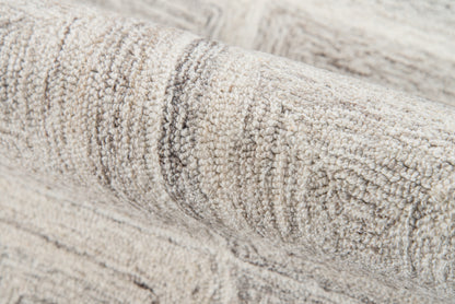 Beige & gray textured looped rug; soft boucle weave, modern neutral area rug.