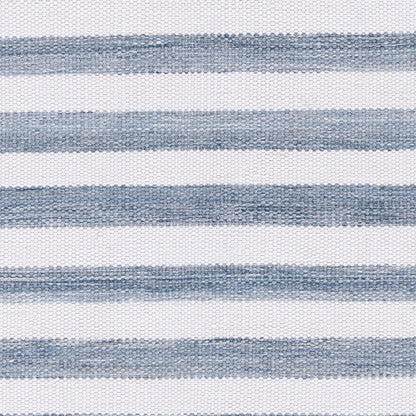 Blue and white striped woven textile with a textured weave; nautical throw.