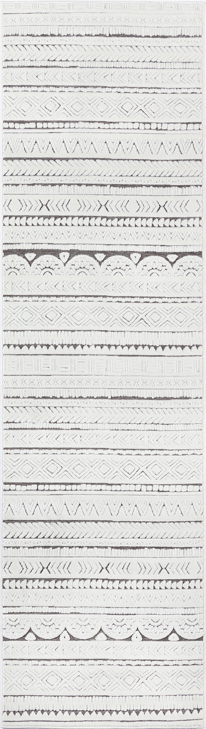 Vertical strip of white lace trim samples with varied geometric stripes, diamonds, and scalloped edges.