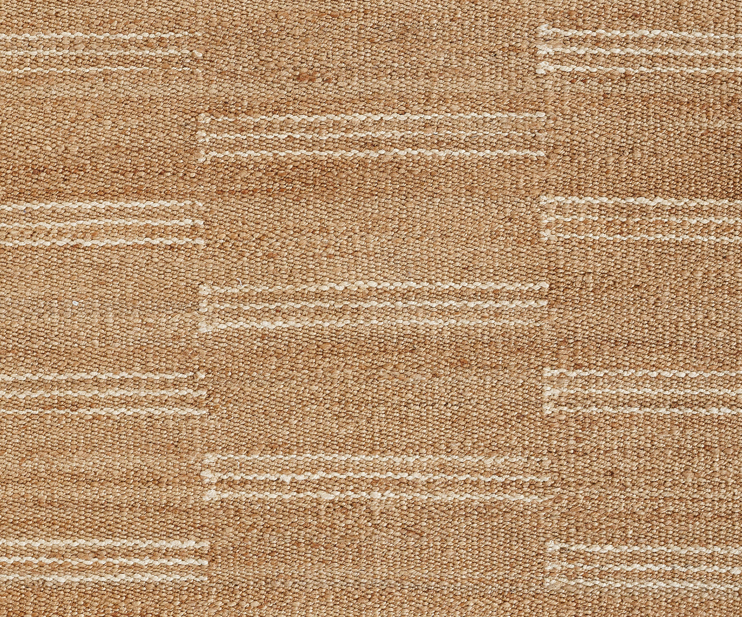 Natural beige woven fabric with white horizontal stitch bars forming a subtle grid; rustic texture.