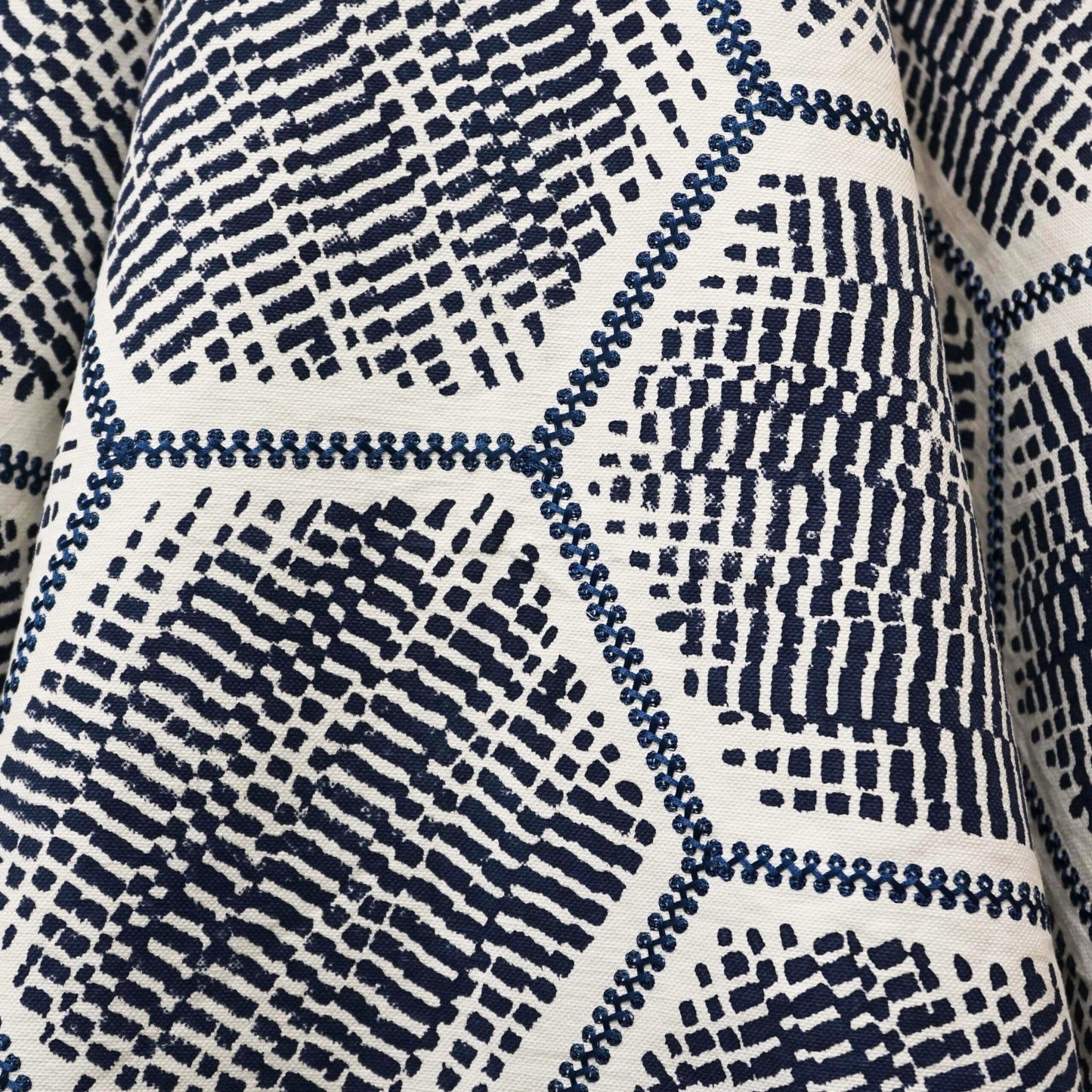 JF Fabrics JF Studio CRETE 65 Fabric Contemporary, Geometric Blue  Print, Embroidery - 9006265 SJ102
