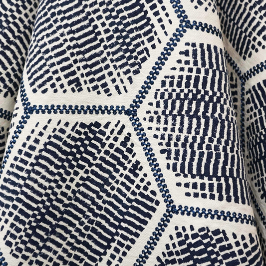 JF Fabrics JF Studio CRETE 65 Fabric Contemporary, Geometric Blue  Print, Embroidery - 9006265 SJ102