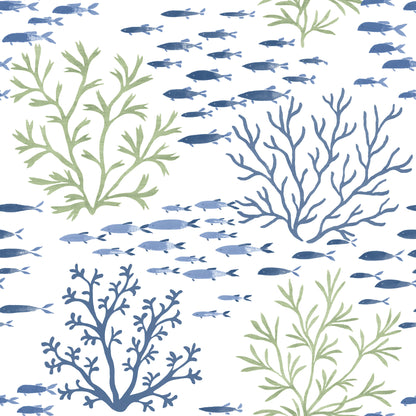 York Wallcoverings Blues II Marine Garden Green and Blue Wallpaper  Botanical Blues   - CV4404