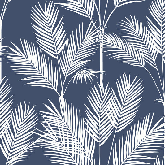 York Wallcoverings Earthy Tones King Palm Silhouette Navy Wallpaper  Botanical Blues   - CV4410