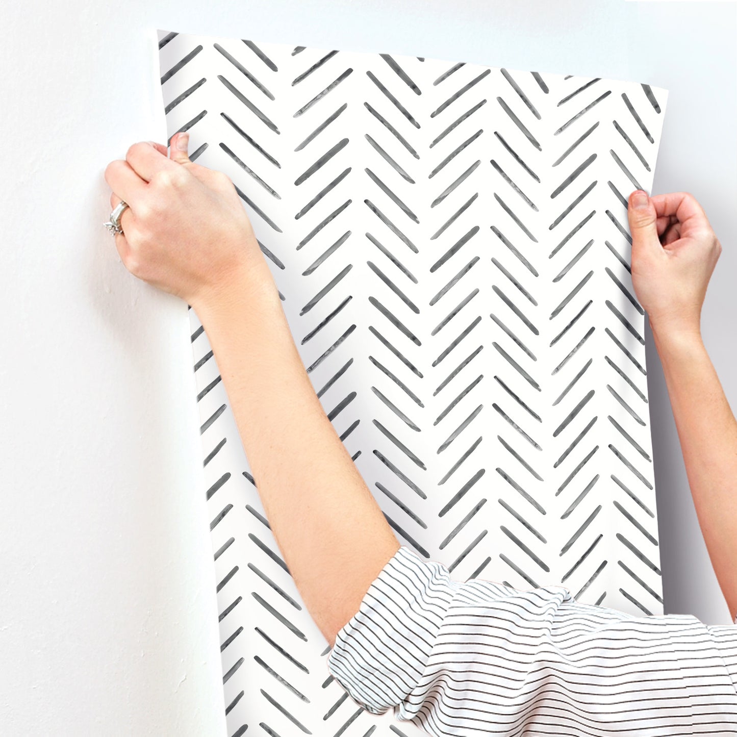 York Wallcoverings Beige and Neutrals Painted Herringbone Black Wallpaper  Small Prints Blacks   - CV4454