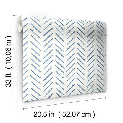 York Wallcoverings Blues II Painted Herringbone Navy Wallpaper Small Prints Small Prints Navy   - CV4455