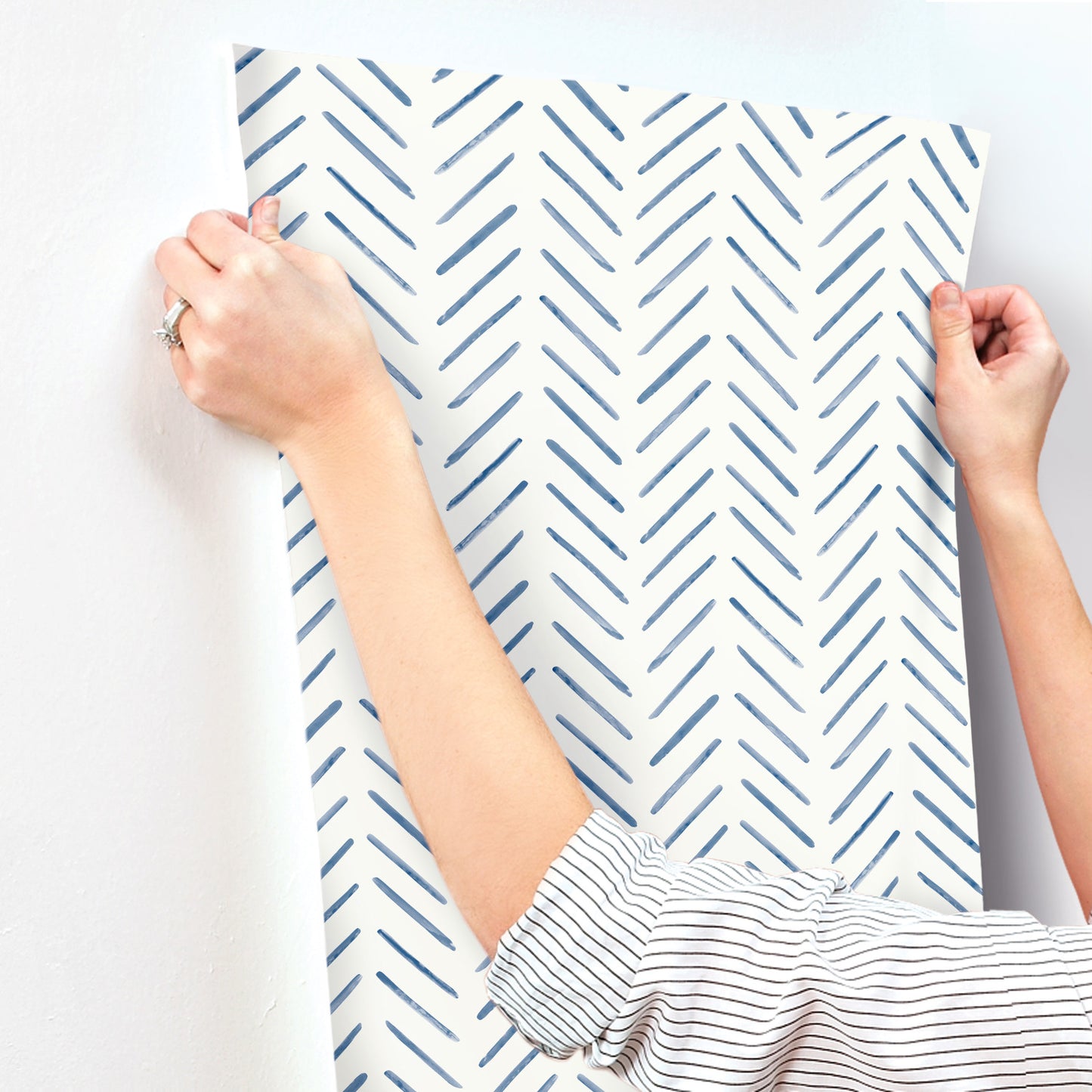 York Wallcoverings Water's Edge Resource Library Painted Herringbone Navy Wallpaper  Small Prints Blues   - CV4455