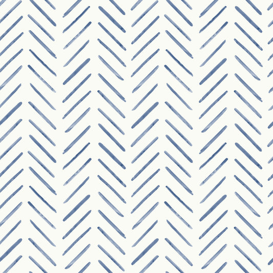 York Wallcoverings Water's Edge Resource Library Painted Herringbone Navy Wallpaper  Small Prints Blues   - CV4455