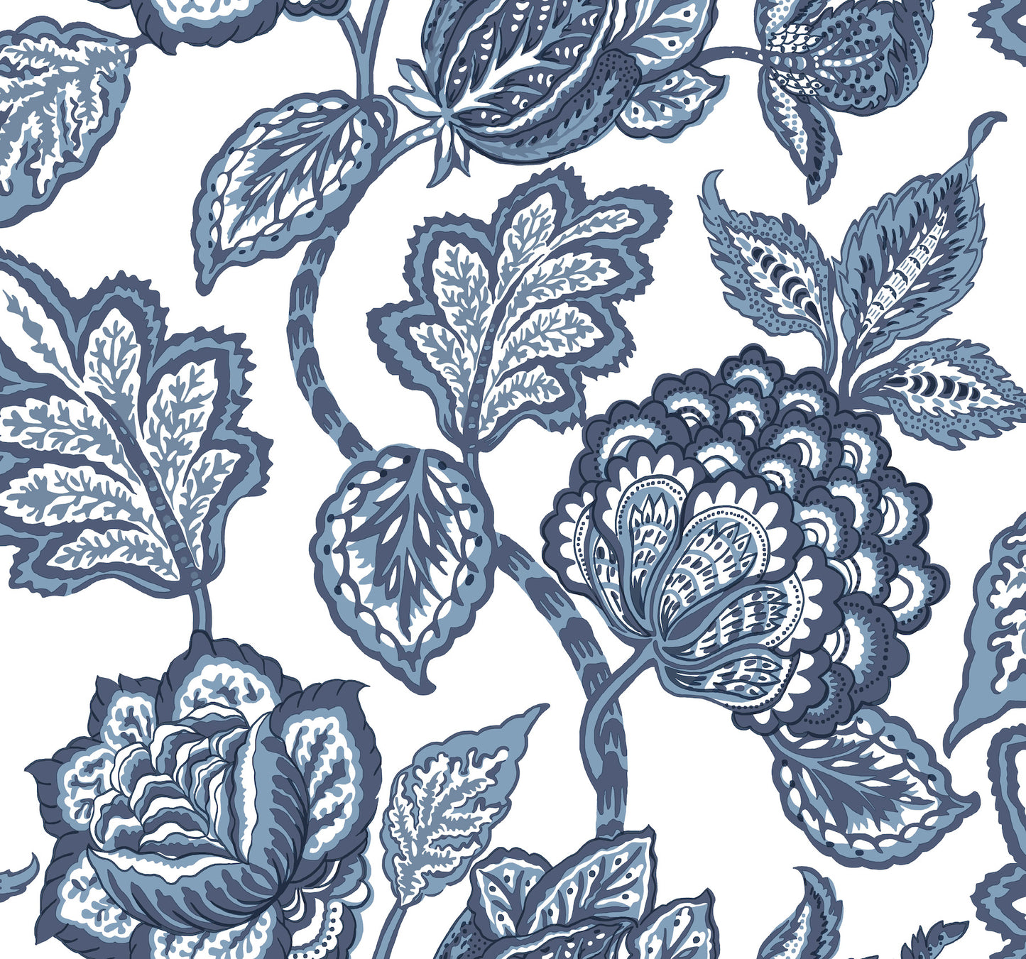 York Wallcoverings Grasscloth Resource Library White and Blue Midsummer Jacobean Wallpaper  Botanical Whites and Off-Whites   - CY1535