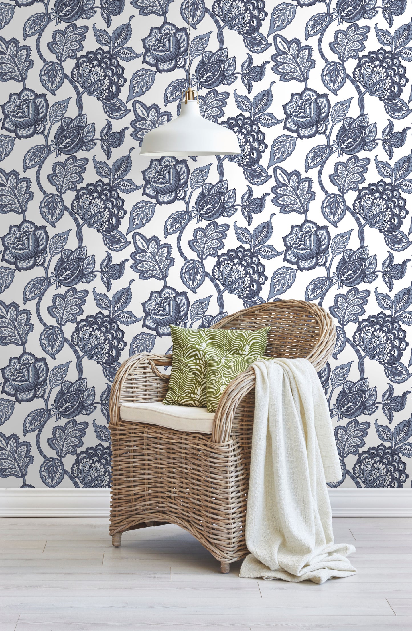 York Wallcoverings Grasscloth Resource Library White and Blue Midsummer Jacobean Wallpaper  Botanical Whites and Off-Whites   - CY1535