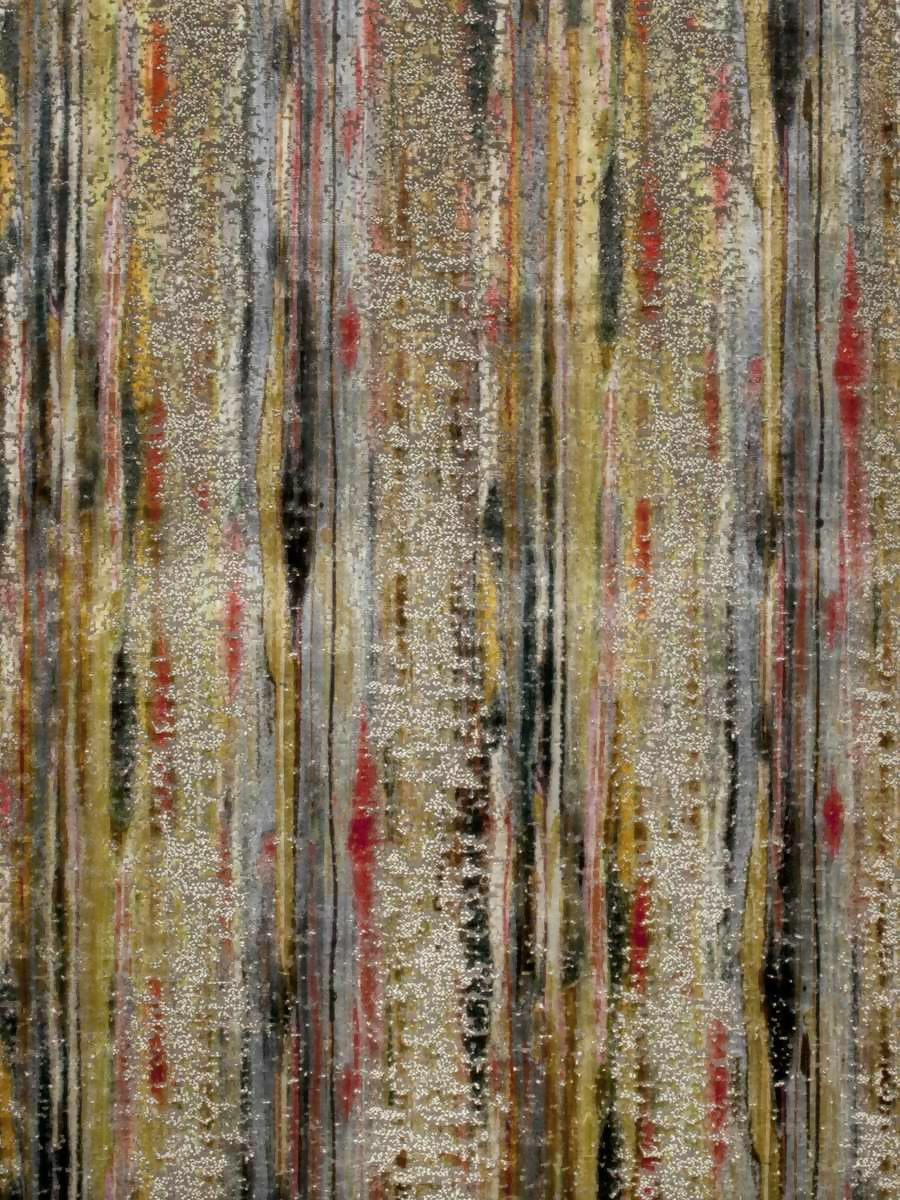 19" Blue, Light Green, Coral, and Gold Velvet Pillow Cover in S. Harris Brushstroke Velvet Coralstone Fabric