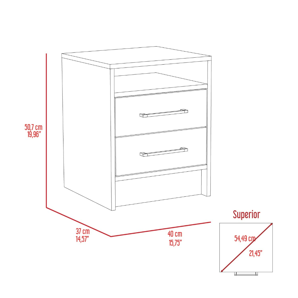 Cartiz Nightstand, Two Drawers, Smoky Oak Finish