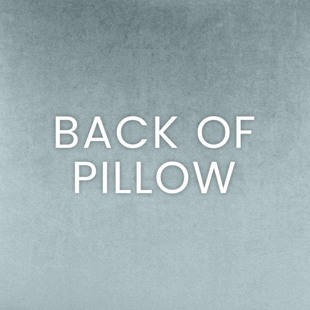 Blue gradient backdrop with bold white BACK OF PILLOW text, minimalist pillow label graphic.