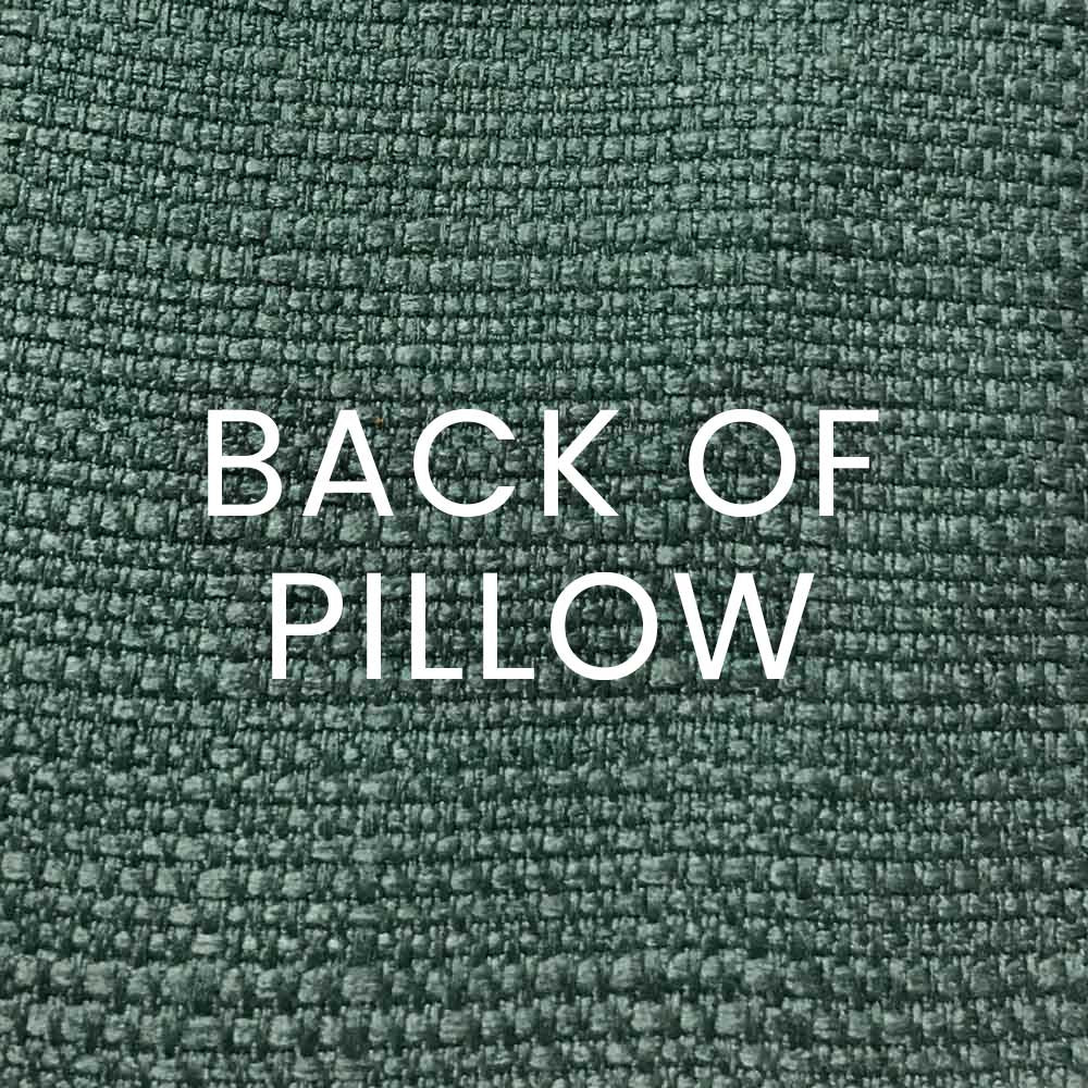 Back of teal textured woven pillow, 24" x 24