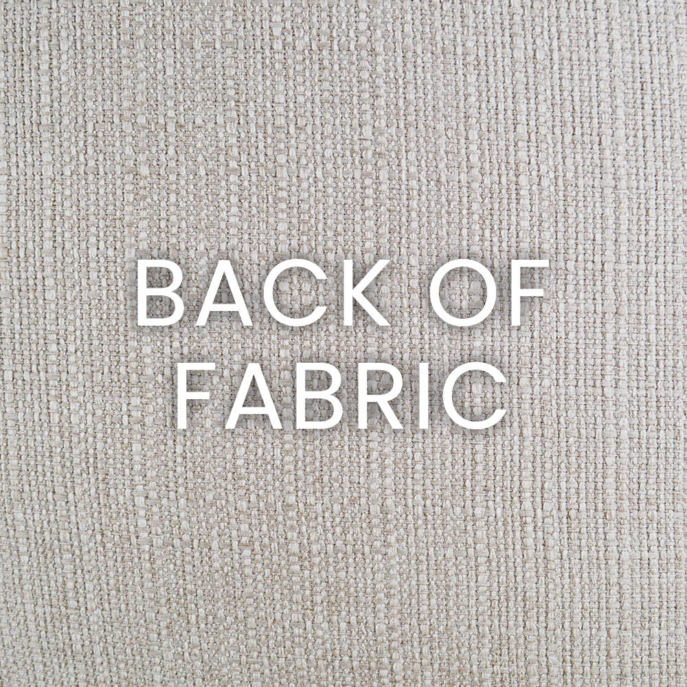 Beige linen fabric texture on a 24" x 24" pillow, with BACK OF FABRIC caption.