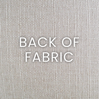 Beige linen fabric texture on a 24" x 24" pillow, with BACK OF FABRIC caption.