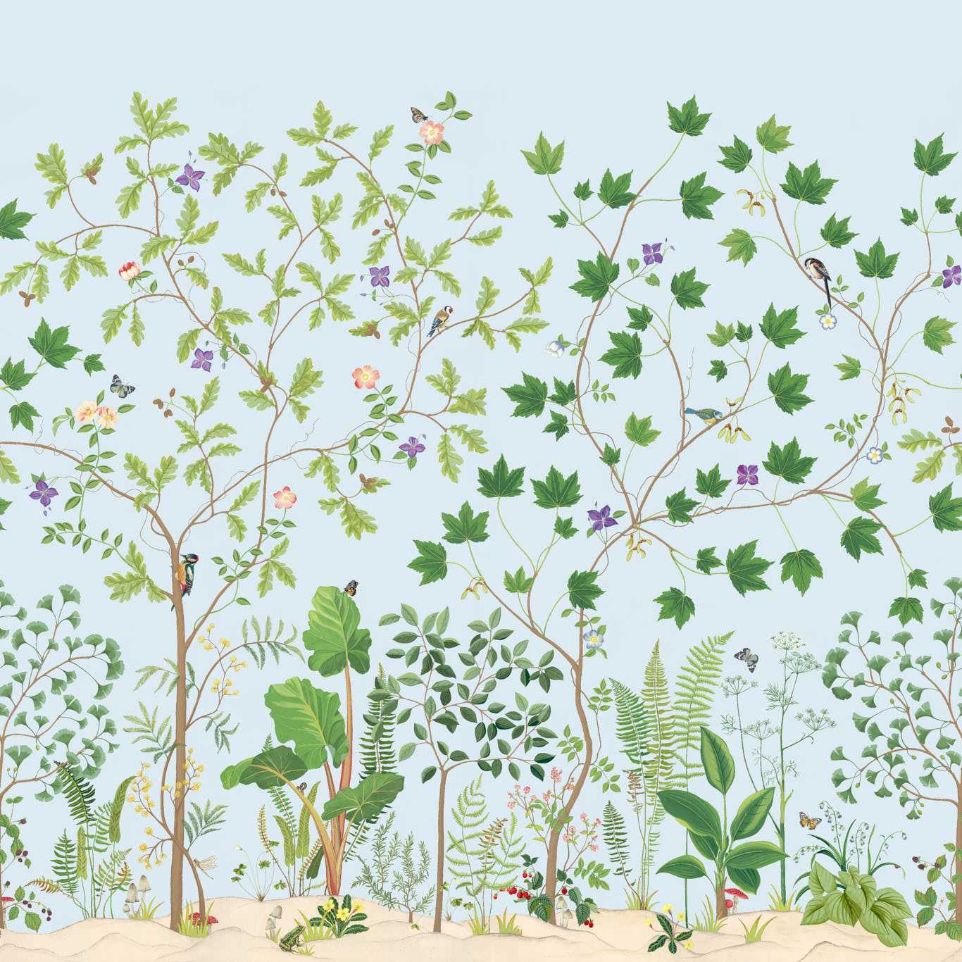 SANDERSON Sycamore and Oak Wallpaper Leaves , Trees Sky Blue  Gravure - Wide Width Printed Wallpaper - DABW217212