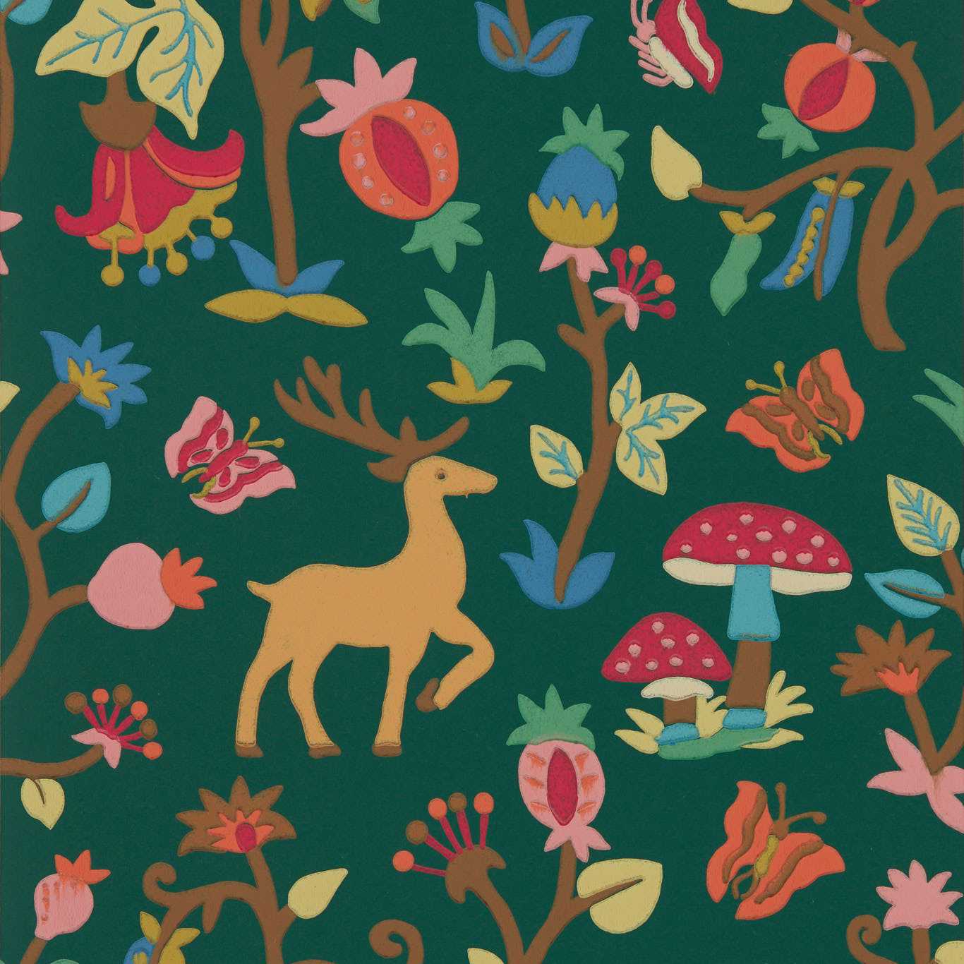SANDERSON Forest of Dean Wallpaper Animals Midnight,Multi  Surface- Printed Wallpaper - DABW217219