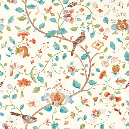 SANDERSON Aril?s Garden Wallpaper Birds Teal,Russet  Gravure - Wide Width Printed Wallpaper - DABW217235