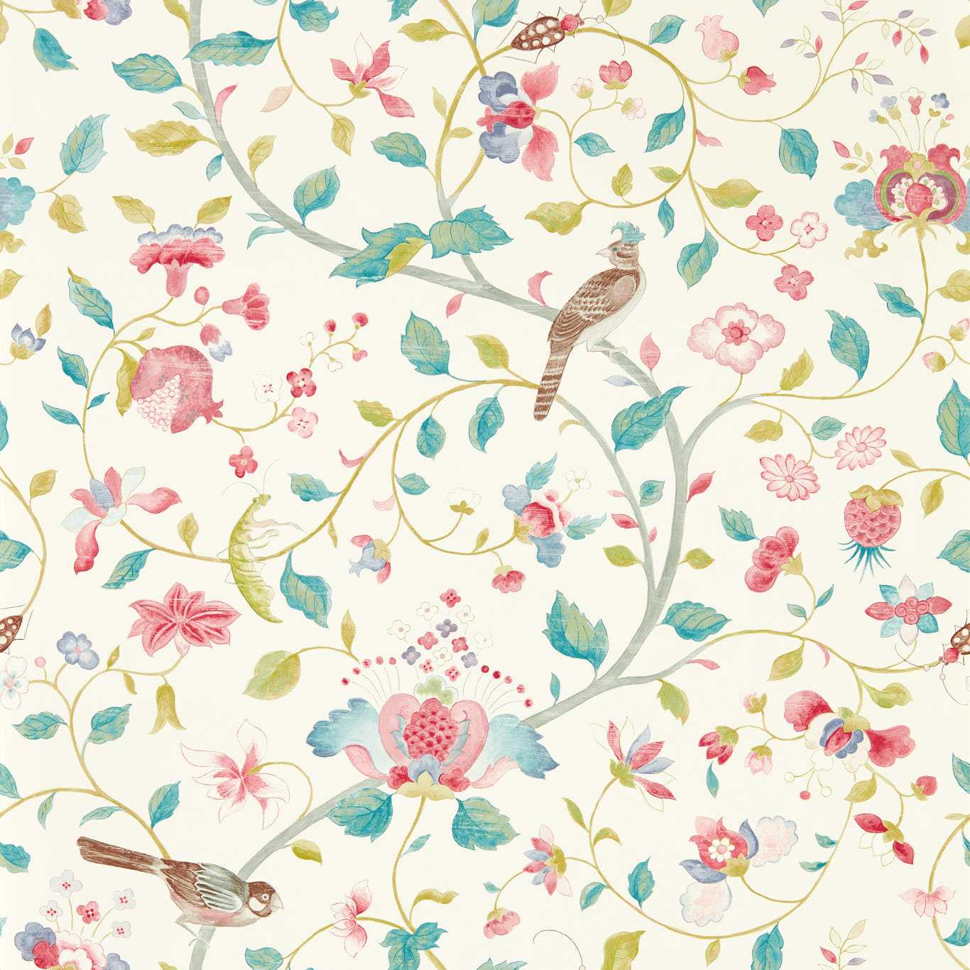 SANDERSON Aril?s Garden Wallpaper Birds Blue Clay,Pink  Gravure - Wide Width Printed Wallpaper - DABW217236