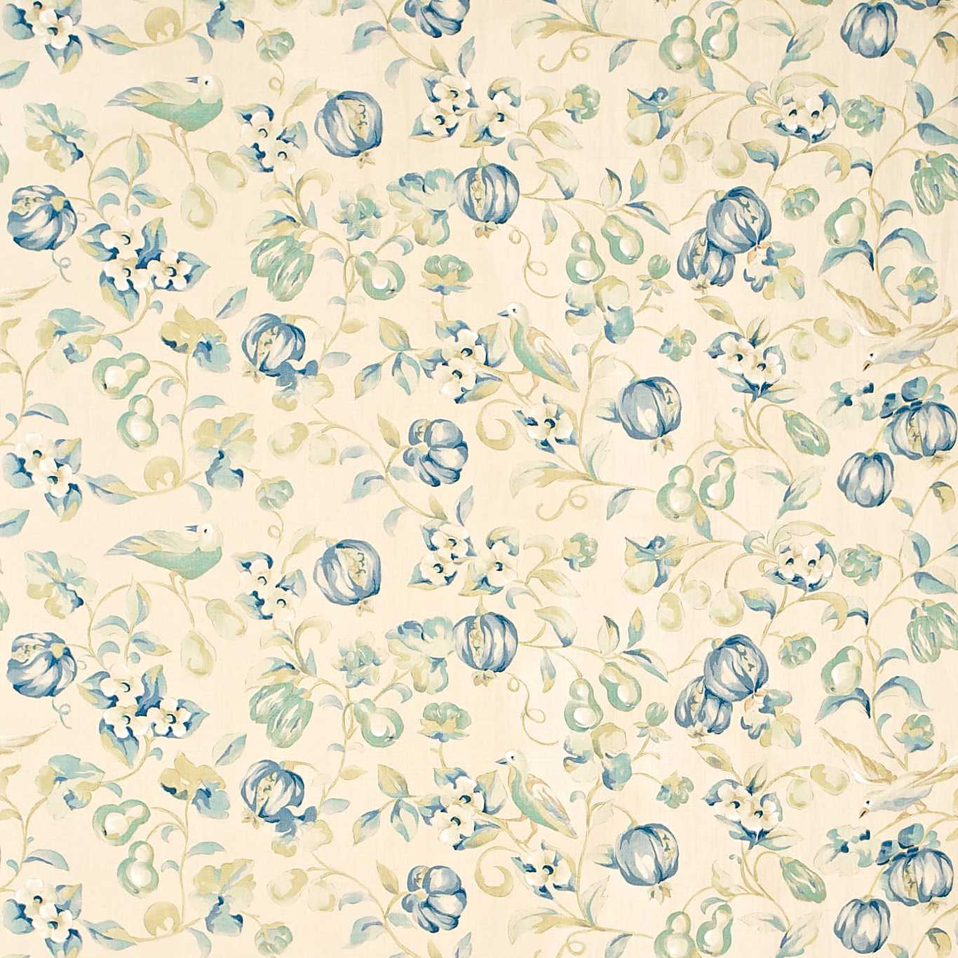 SANDERSON Pear & Pomegranate Fabric Leaves , Trees China Blue   - DAPGPE201