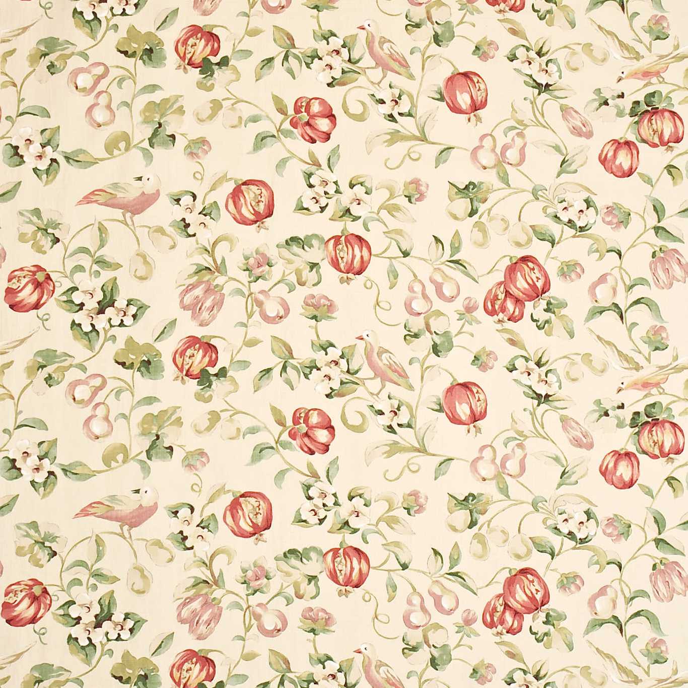SANDERSON Pear & Pomegranate Fabric Leaves , Trees Mauve, Fennel   - DAPGPE203