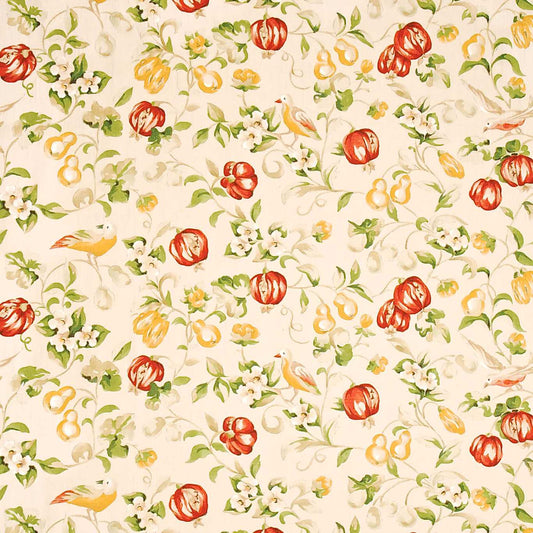 SANDERSON Pear & Pomegranate Fabric Leaves , Trees Lemon, Vermillion   - DAPGPE205