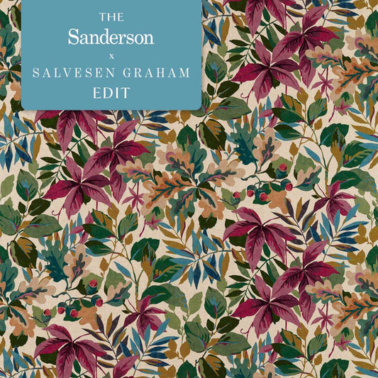 SANDERSON Robin?s Wood Fabric Leaves , Trees Mulberry   - DARF227057