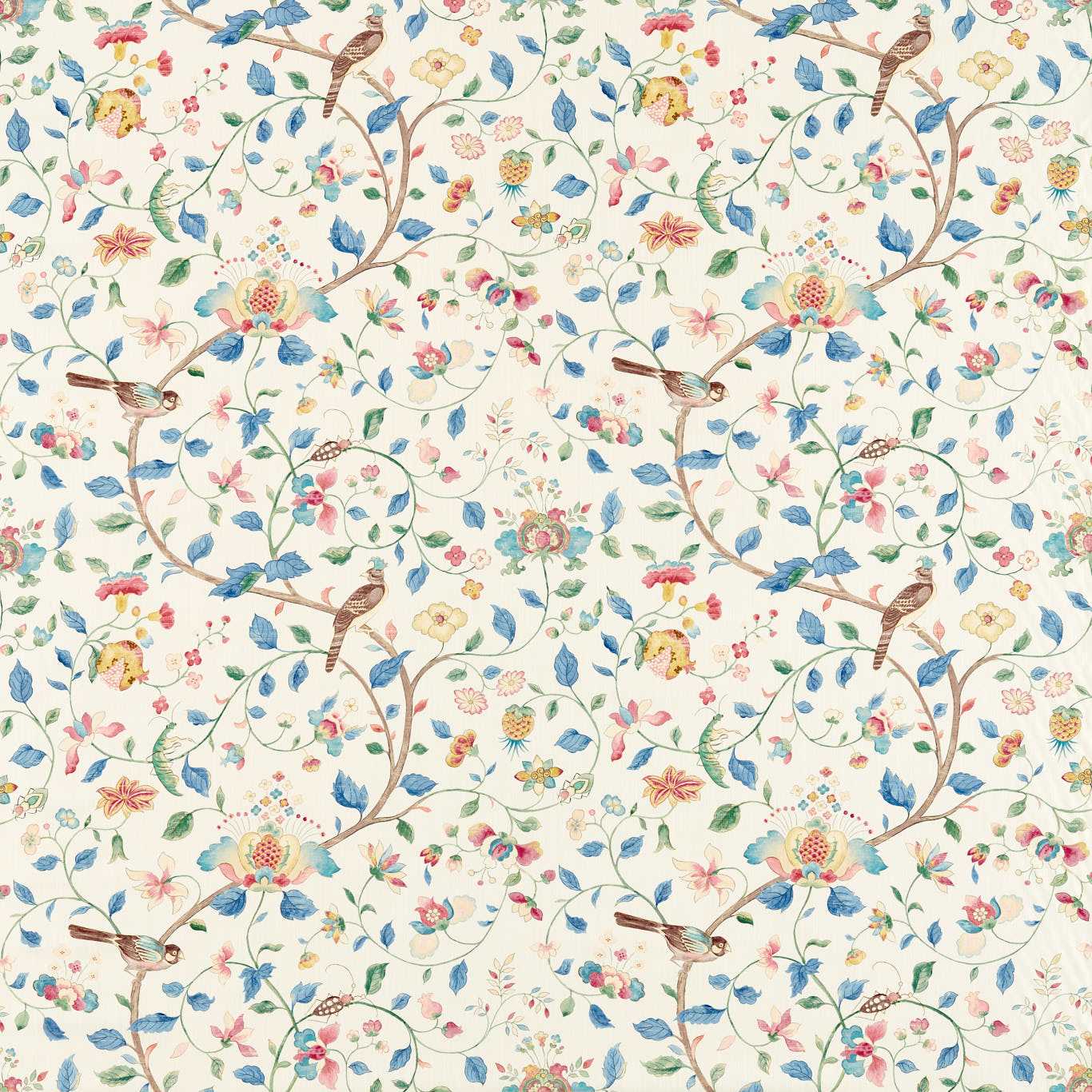 SANDERSON Aril?s Garden Fabric Animals Indigo,Red   - DARF227066