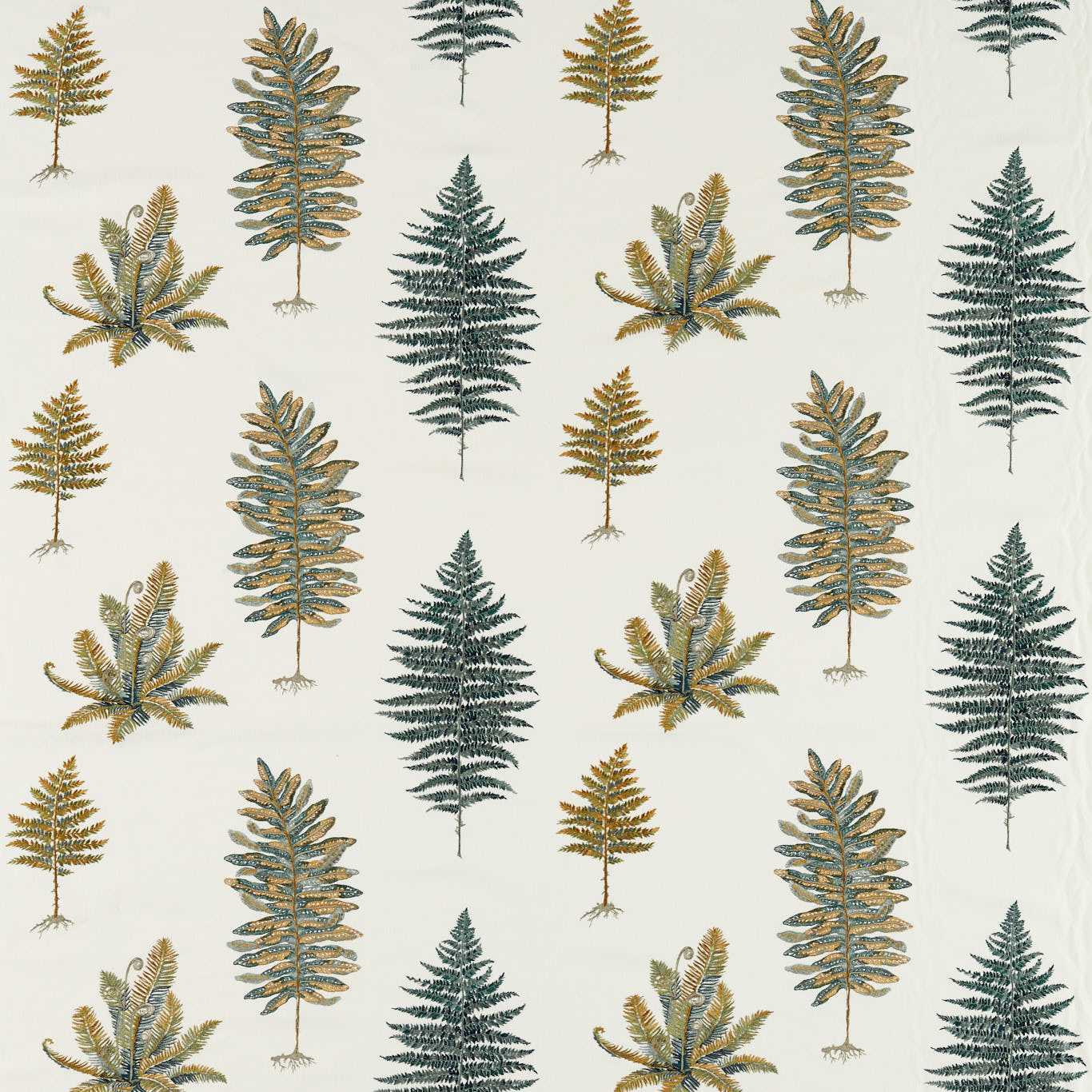 SANDERSON Fernery Embroidery Fabric Leaves , Trees Forest Green   - DARF237320