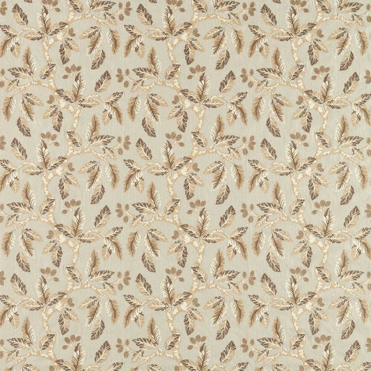 SANDERSON Oaknut Stripe Fabric Leaves , Trees Flax,Multi   - DARF237322