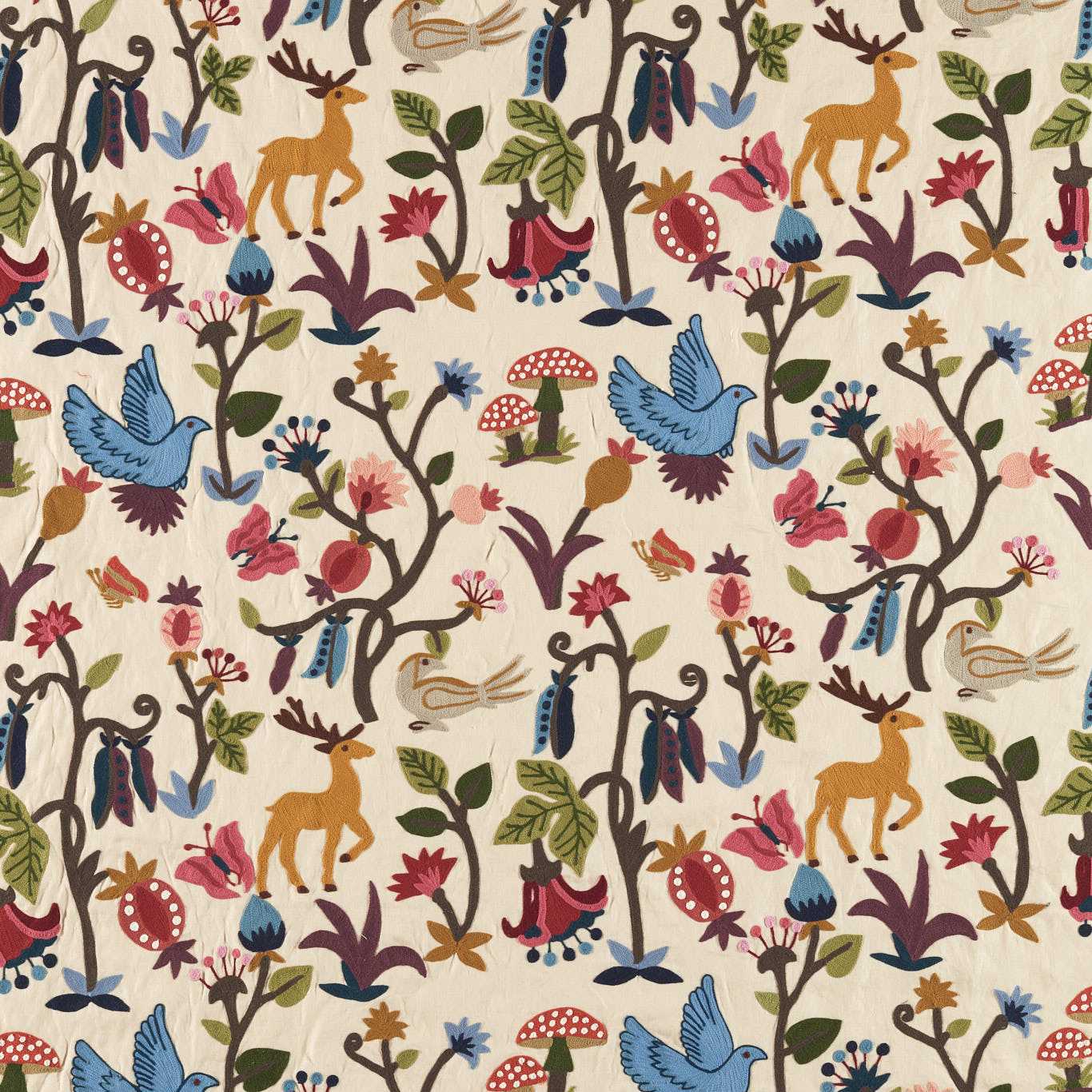 SANDERSON Forest of Dean Fabric Animals Mulberry,Multi   - DARF237325