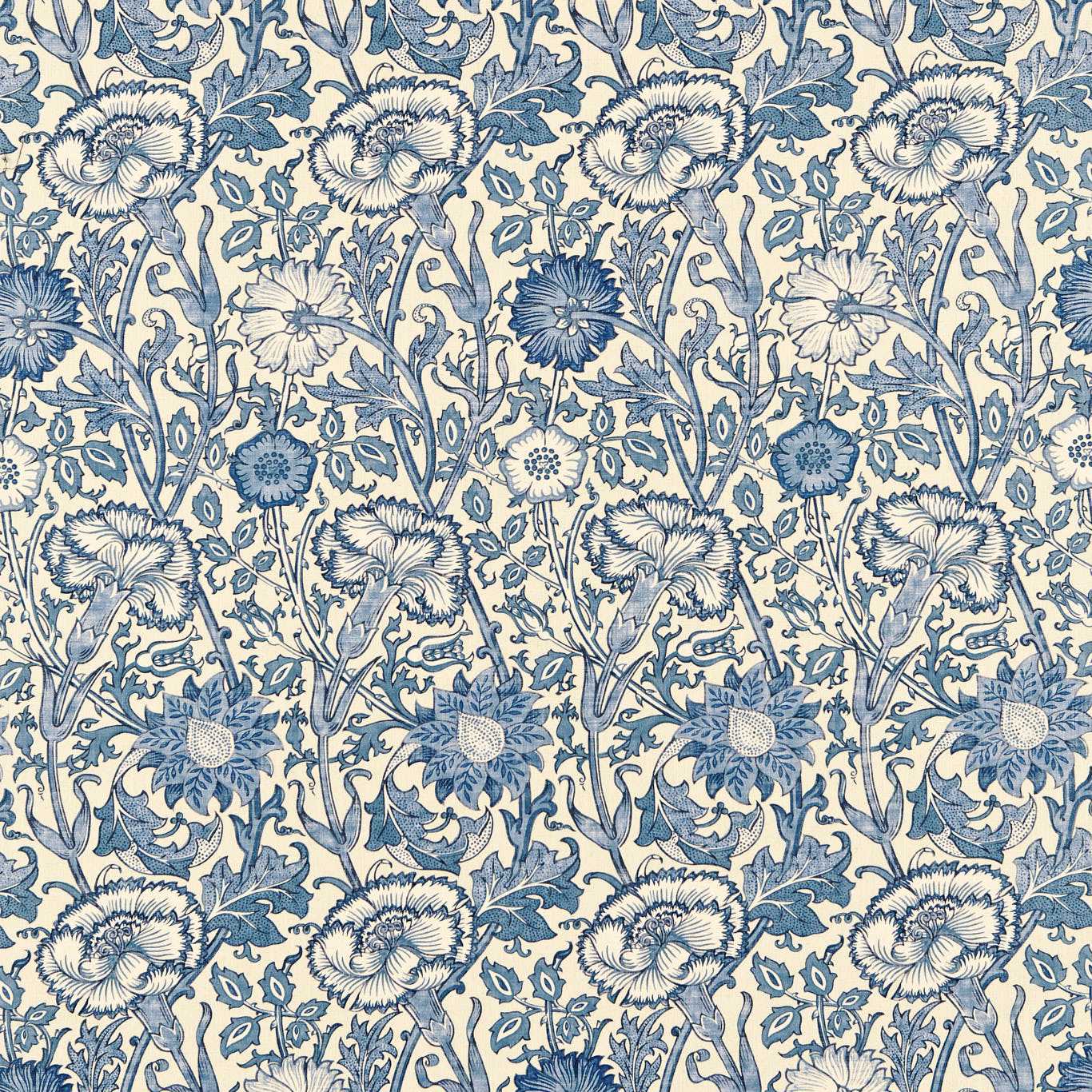 MORRIS & CO Pink & Rose Fabric Contemporary, Floral Vellum,Indigo   - DARP222531