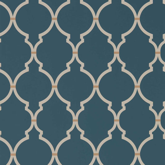 SANDERSON Empire Trellis  Wallpaper Geometric Indigo,Linen  Rotary Printed Wallpaper - DART216338