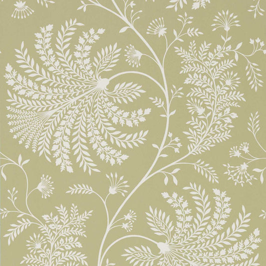 SANDERSON Mapperton  Wallpaper Leaves , Trees Garden Green,Cream  Rotary Printed Wallpaper - DART216340