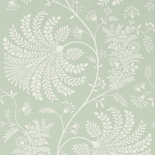 SANDERSON Mapperton  Wallpaper Leaves , Trees Sage,Cream  Rotary Printed Wallpaper - DART216341