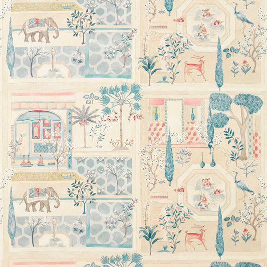 SANDERSON Sultans Garden  Fabric Animals Ruby,Teal   - DART226310