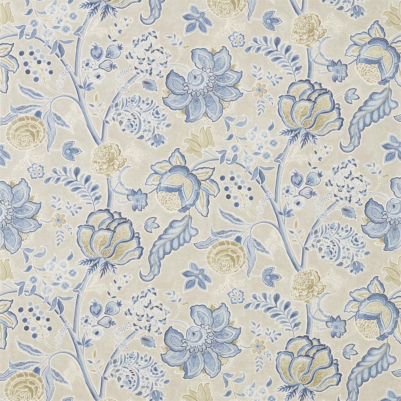 SANDERSON Shalimar  Fabric Classic Floral China Blue,Linen   - DART226319