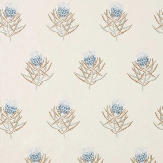 SANDERSON Protea Flower  Fabric Contemporary, Floral China Blue,Linen   - DART236353