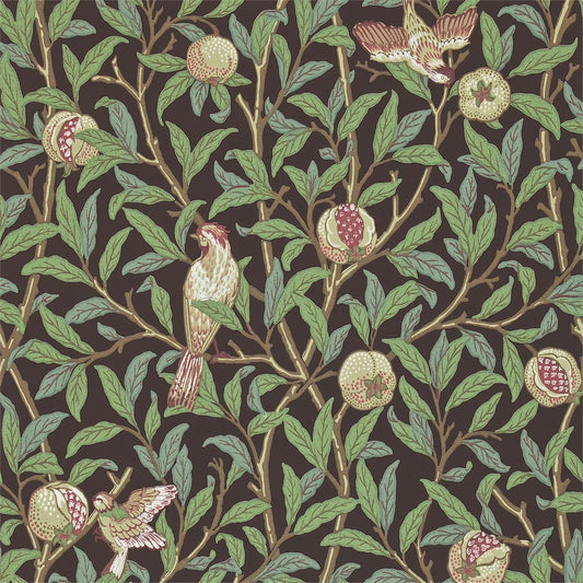MORRIS & CO Bird & Pomegranate Wallpaper Birds Charcoal,Sage  Surflex-Printed Wallpaper - DARW212537