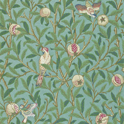MORRIS & CO Bird & Pomegranate Wallpaper Birds Turquiose,Coral  Surflex-Printed Wallpaper - DARW212538