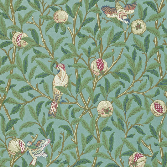 MORRIS & CO Bird & Pomegranate Wallpaper Birds Turquiose,Coral  Surflex-Printed Wallpaper - DARW212538