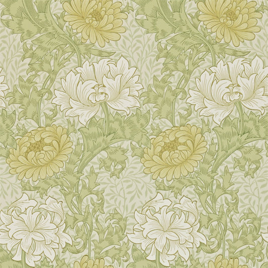 MORRIS & CO Chrysanthemum Wallpaper Contemporary, Floral Pale Olive  Surflex-Printed Wallpaper - DARW212545
