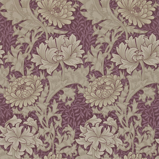 MORRIS & CO Chrysanthemum Wallpaper Contemporary, Floral Wine  Surflex-Printed Wallpaper - DARW212548