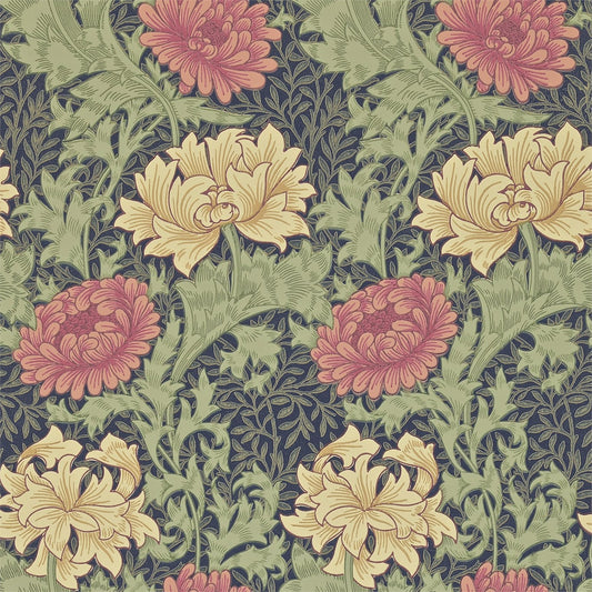 MORRIS & CO Chrysanthemum Wallpaper Contemporary, Floral Indigo  Surflex-Printed Wallpaper - DARW212549