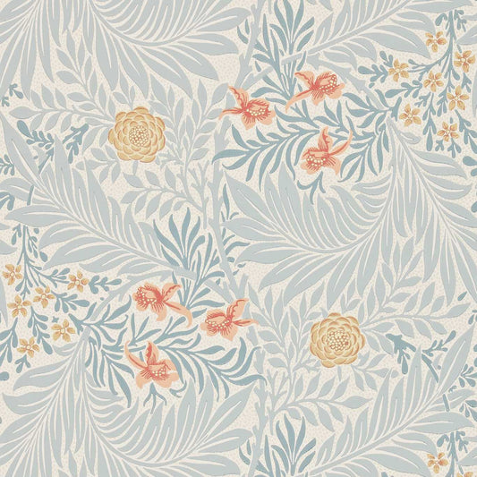 MORRIS & CO Larkspur Wallpaper Contemporary, Floral Slate,Russet  Surflex-Printed Wallpaper - DARW212556