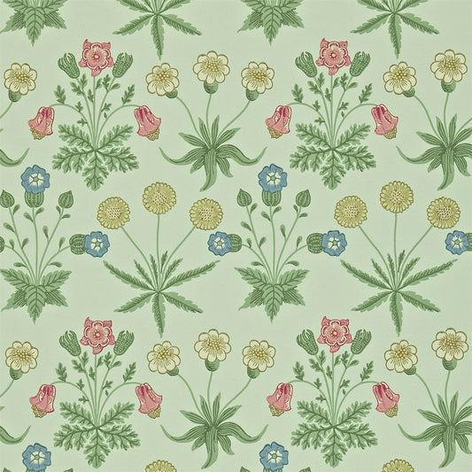 MORRIS & CO Daisy Wallpaper Classic Floral Pale Green,Rose  Surflex-Printed Wallpaper - DARW212559